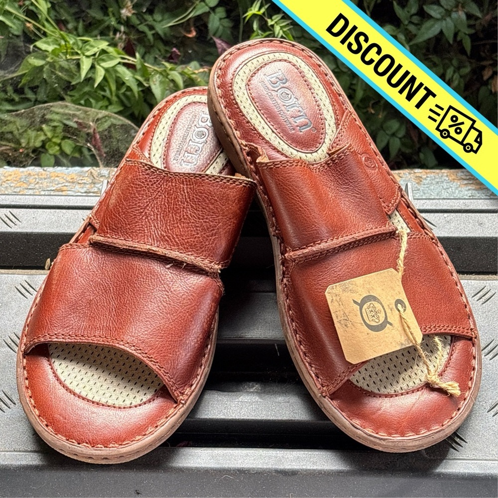 Born Men’s 11 Cognac/Tan Leather Slide Sandals